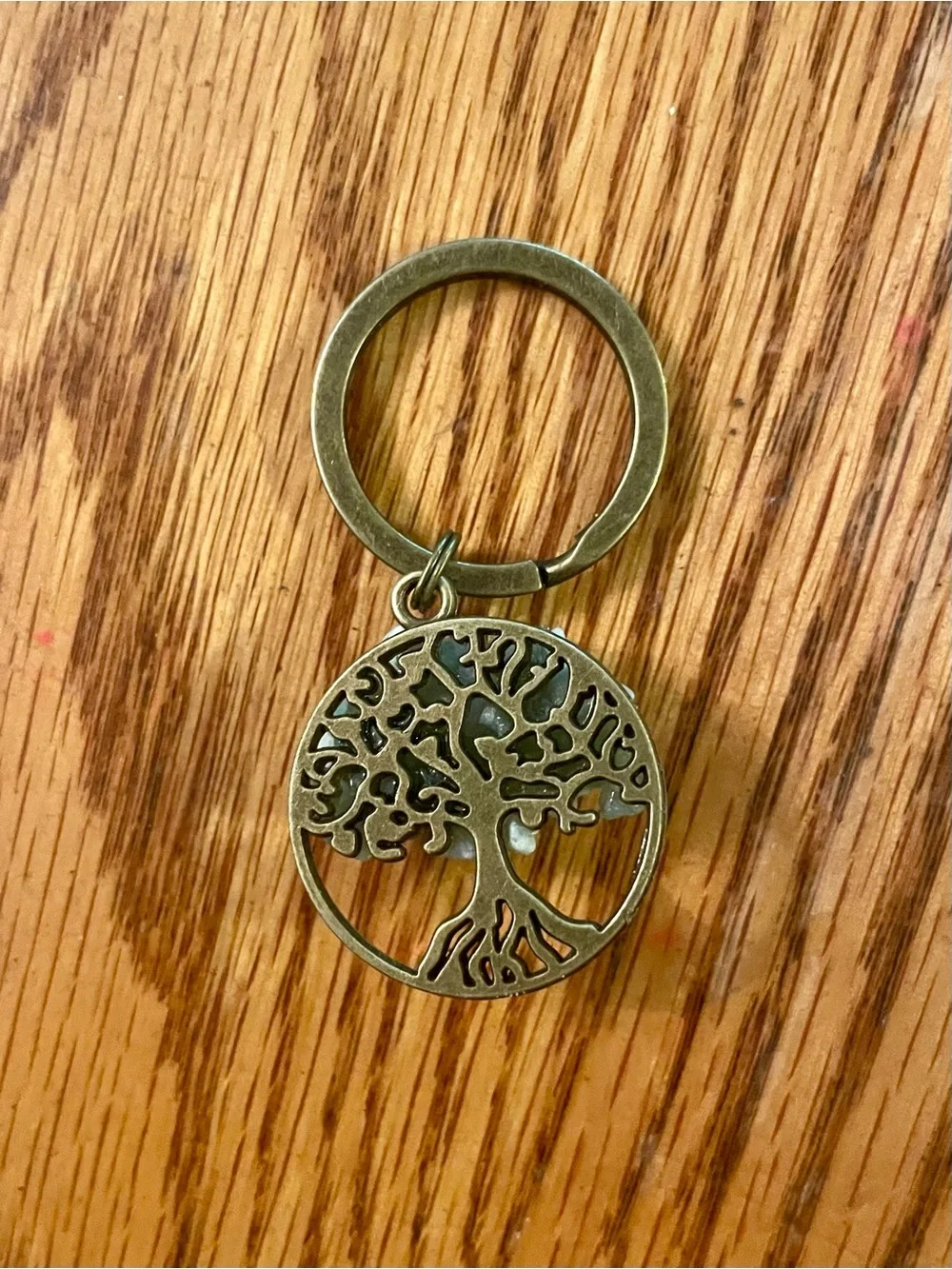 Handmade Aquamarine Tree of Life Keychain - Brass